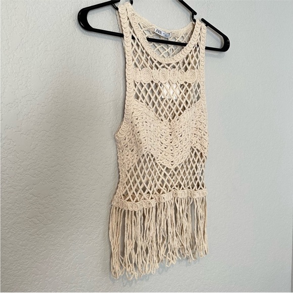 Zara limited edition crochet cotton fringed top - Picture 7 of 11